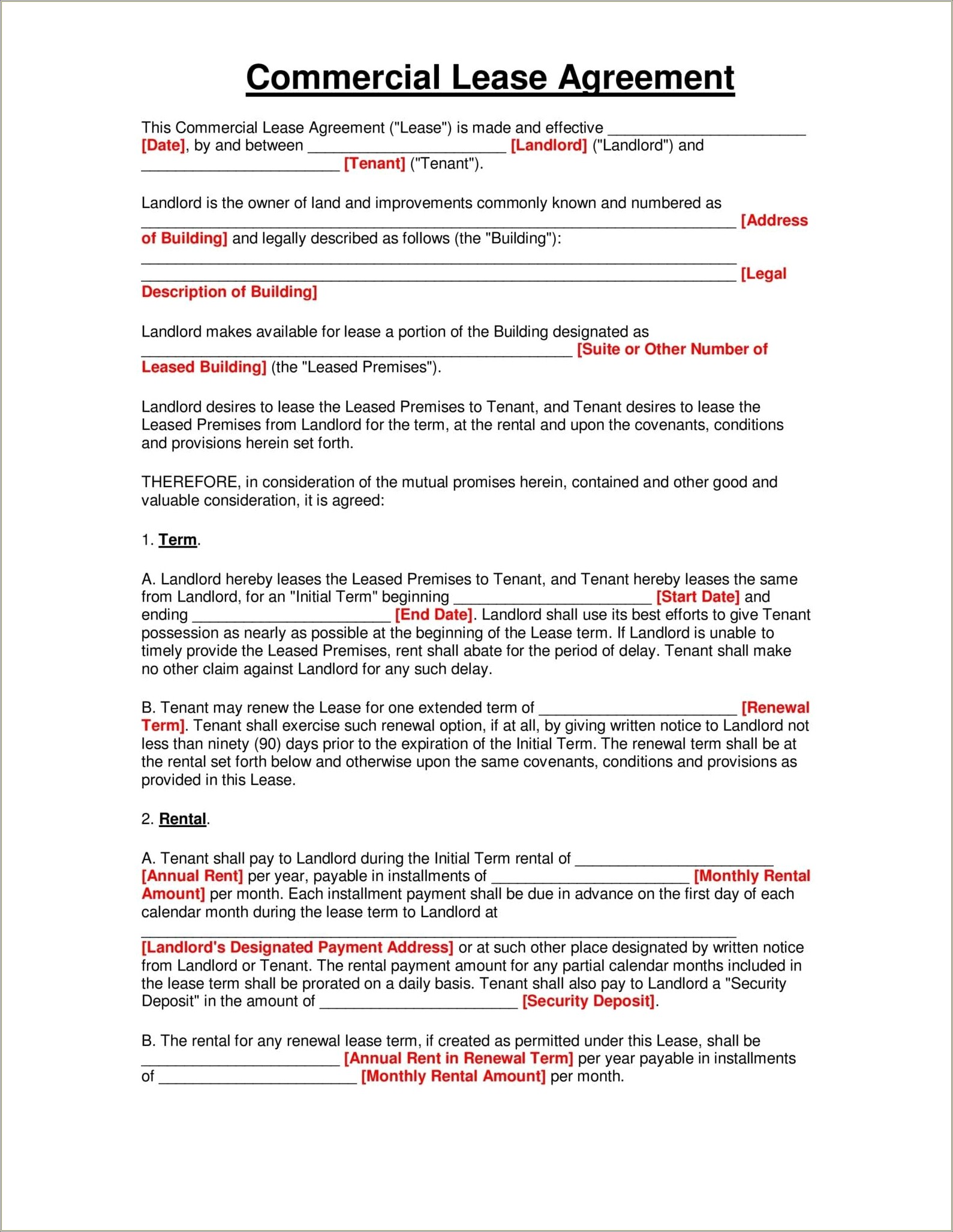 Free Texas Residential Lease Agreement Template Pdf