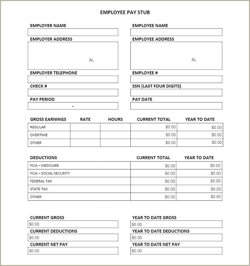 Free To Print Self Employed Pay Stub Template