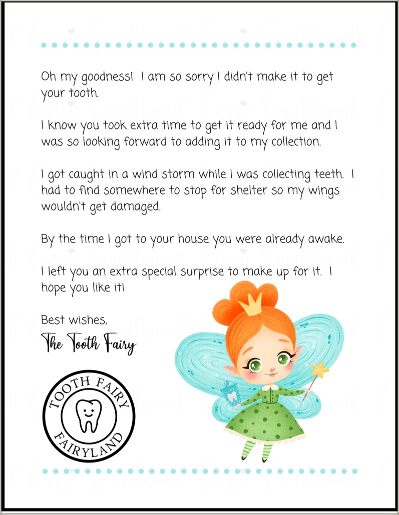 Free Tooth Fairy Letter Template Download Uk