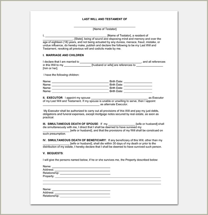 Free Virginia Last Will And Testament Template