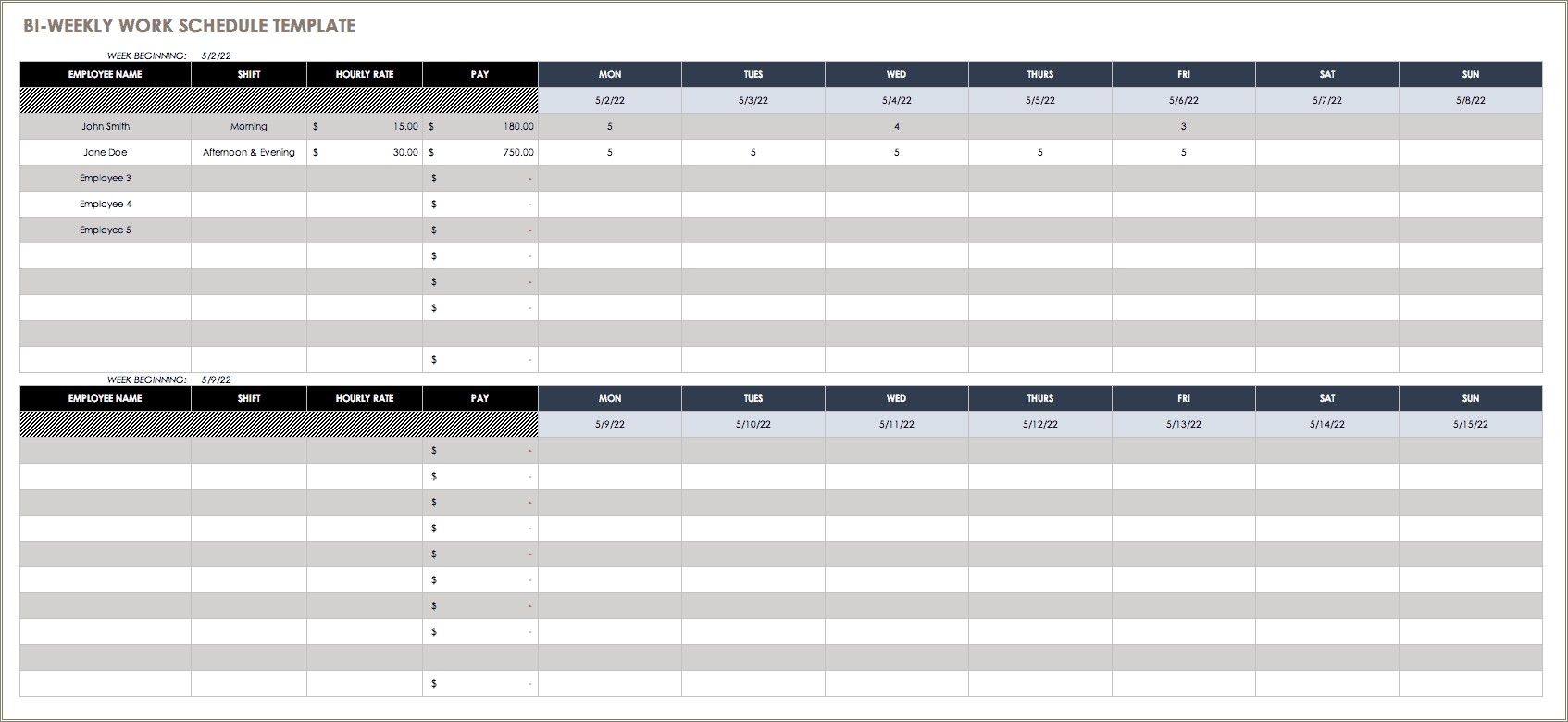 Free Weekly Employee Work Schedule Template Including Hours