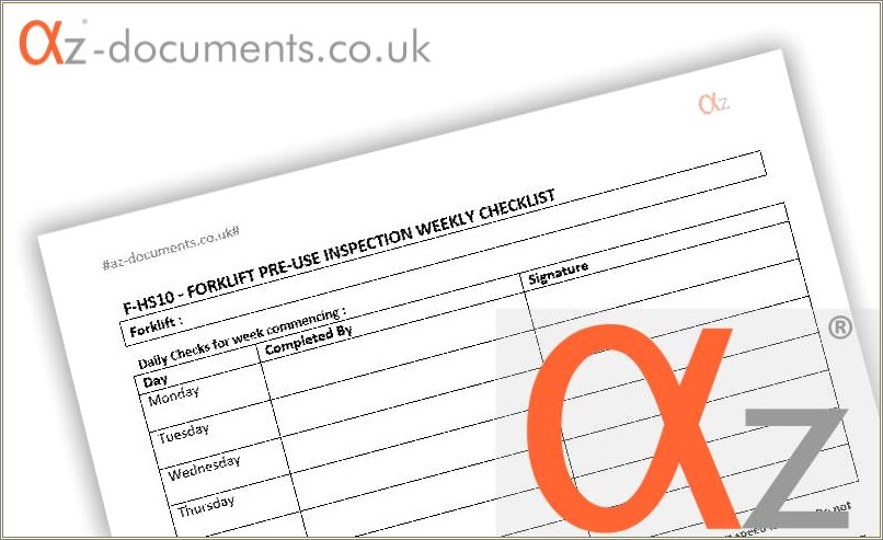 Free Weekly Forklift Inspection Checklist Template Uk
