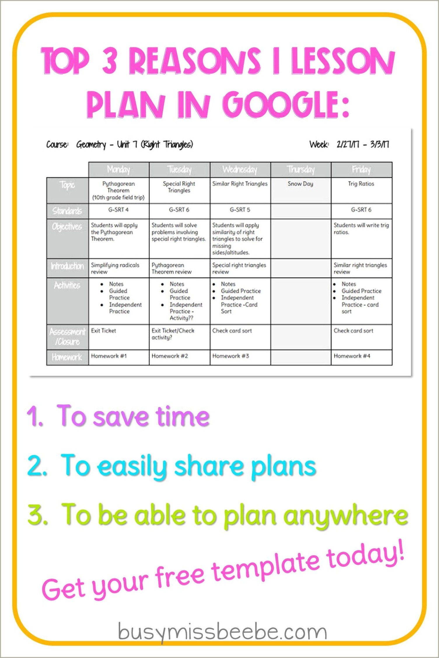 Free Weekly Lesson Plan Template Google Docs