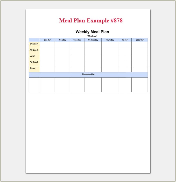 Free Weekly Meal Planner Template Word Document