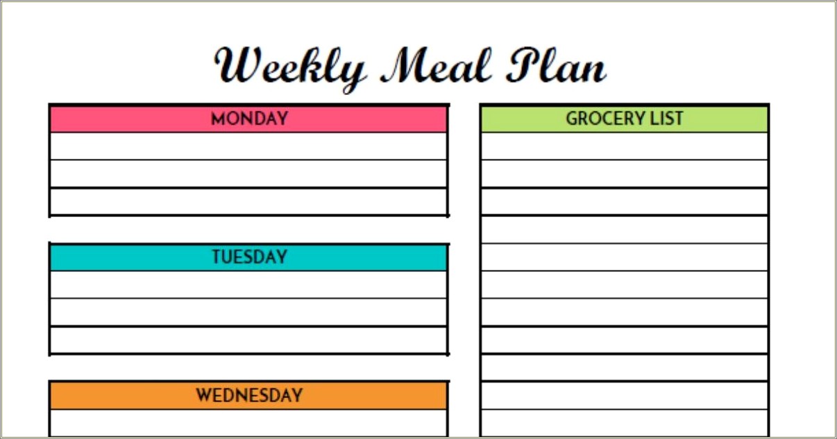 Free Weekly Meal Planner With Grocery List Template