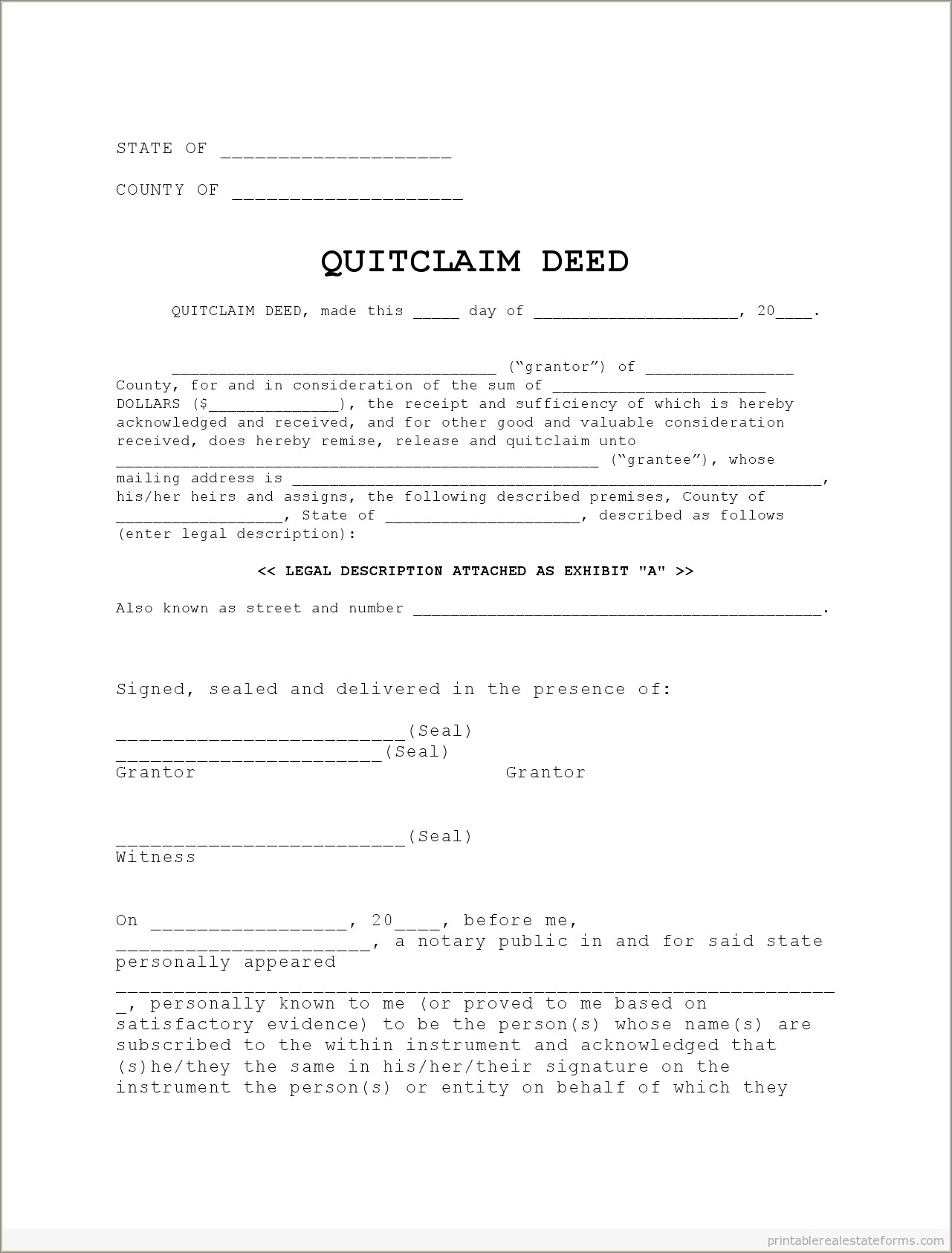Free Word Legal Template For Quitclaim Deed