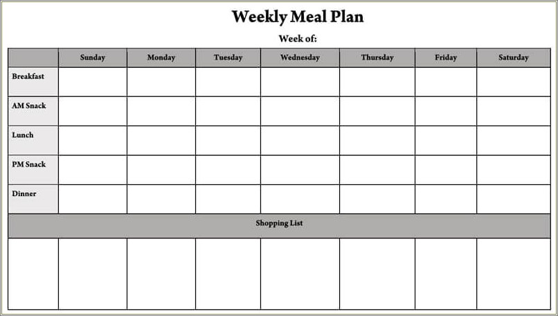 Free Wordpad Weekly Calendar Template For Meal Planning