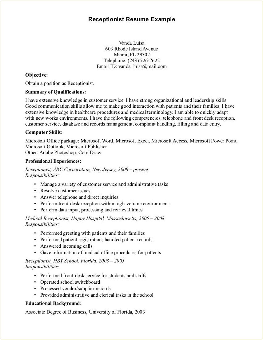 Front Office Resume Objective Samples