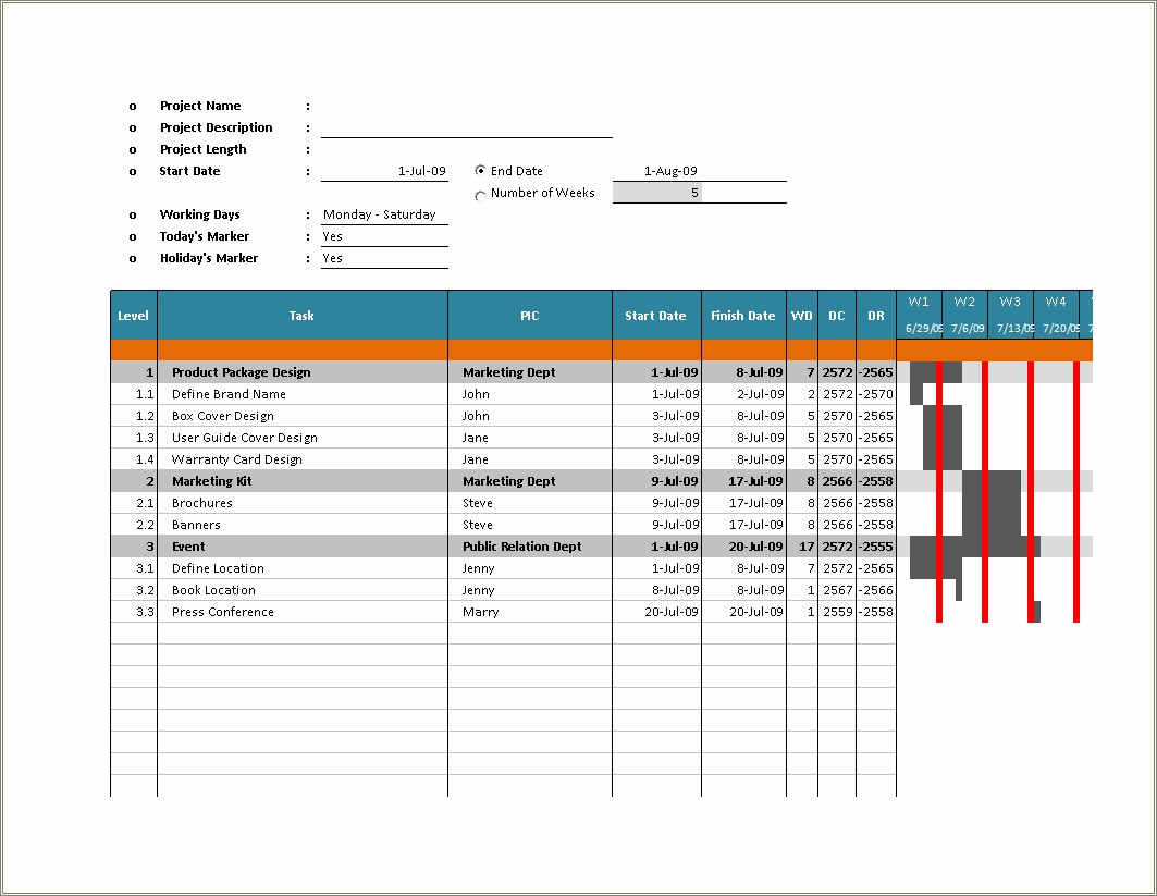 Gantt Chart Template In Excel Free Download