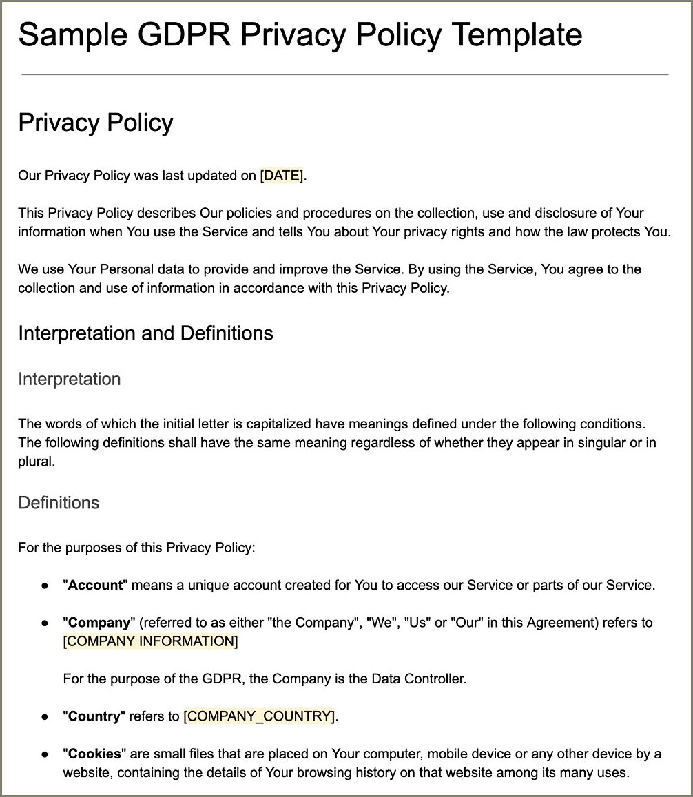 Gdpr Policy Templates Free For Credit Company