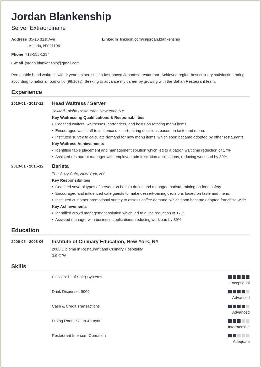 Good Resume Examples For Food