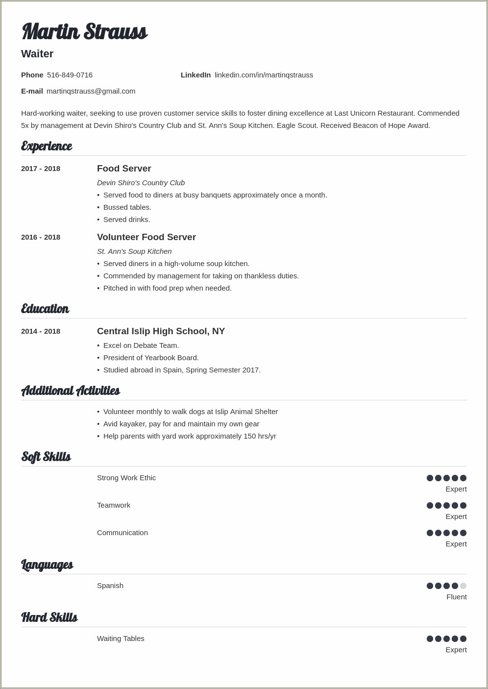 Good Resume Examples For Teens