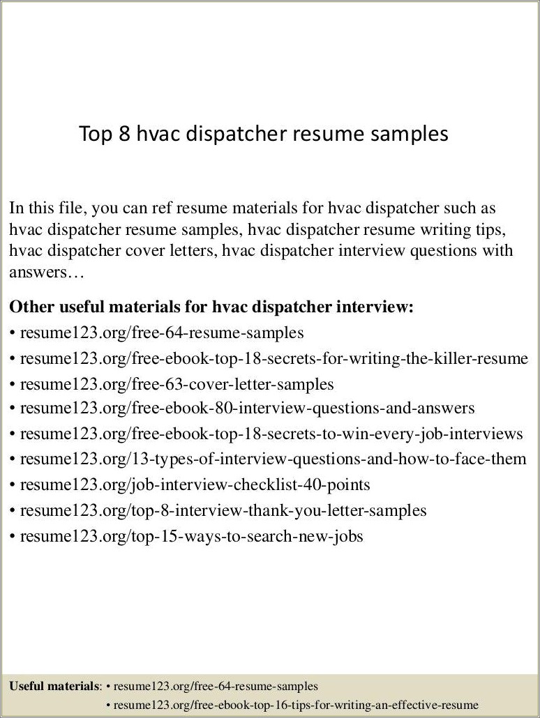 Good Skills For Dispatcher Resume