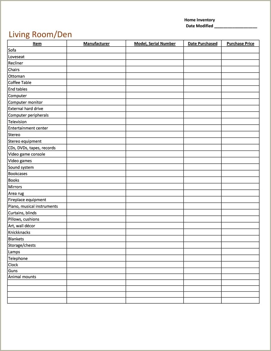 Grocery Store Inventory List Free Printable Template