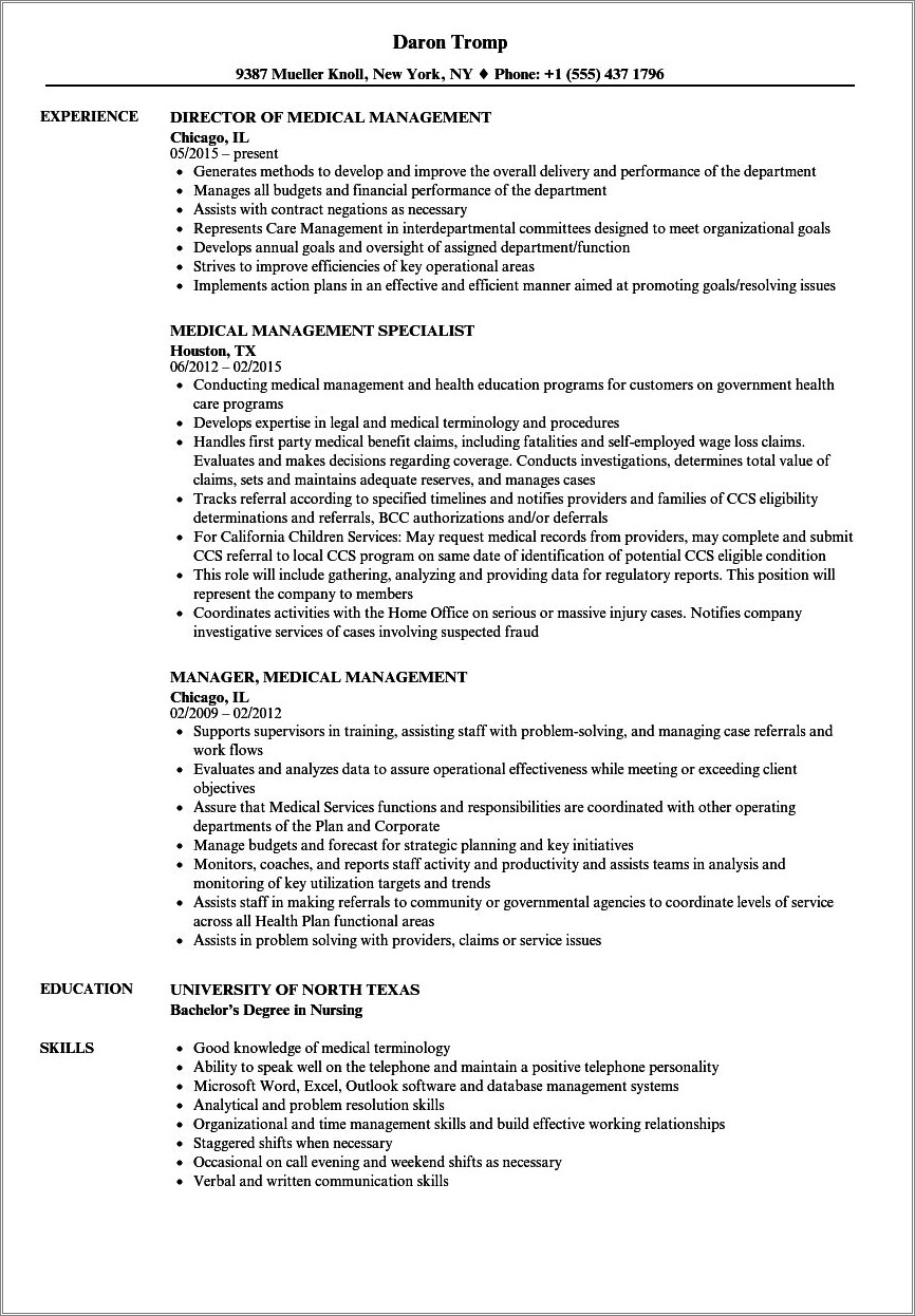 Healthcare Project Management Resume Example