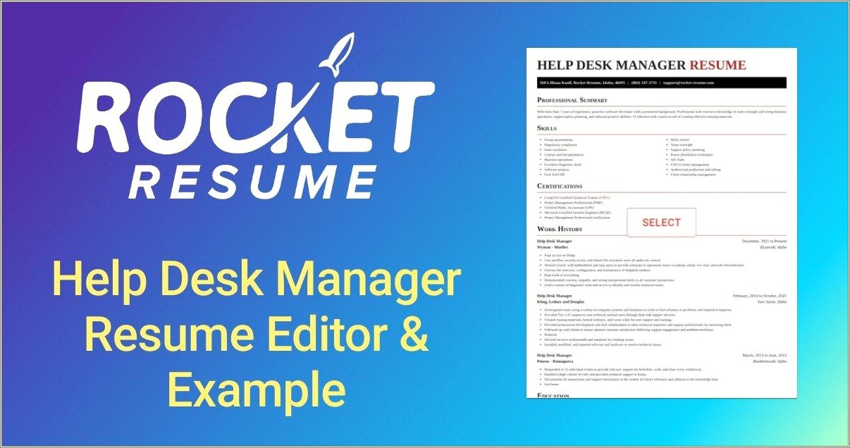 Help Desk Manager Resume Sample