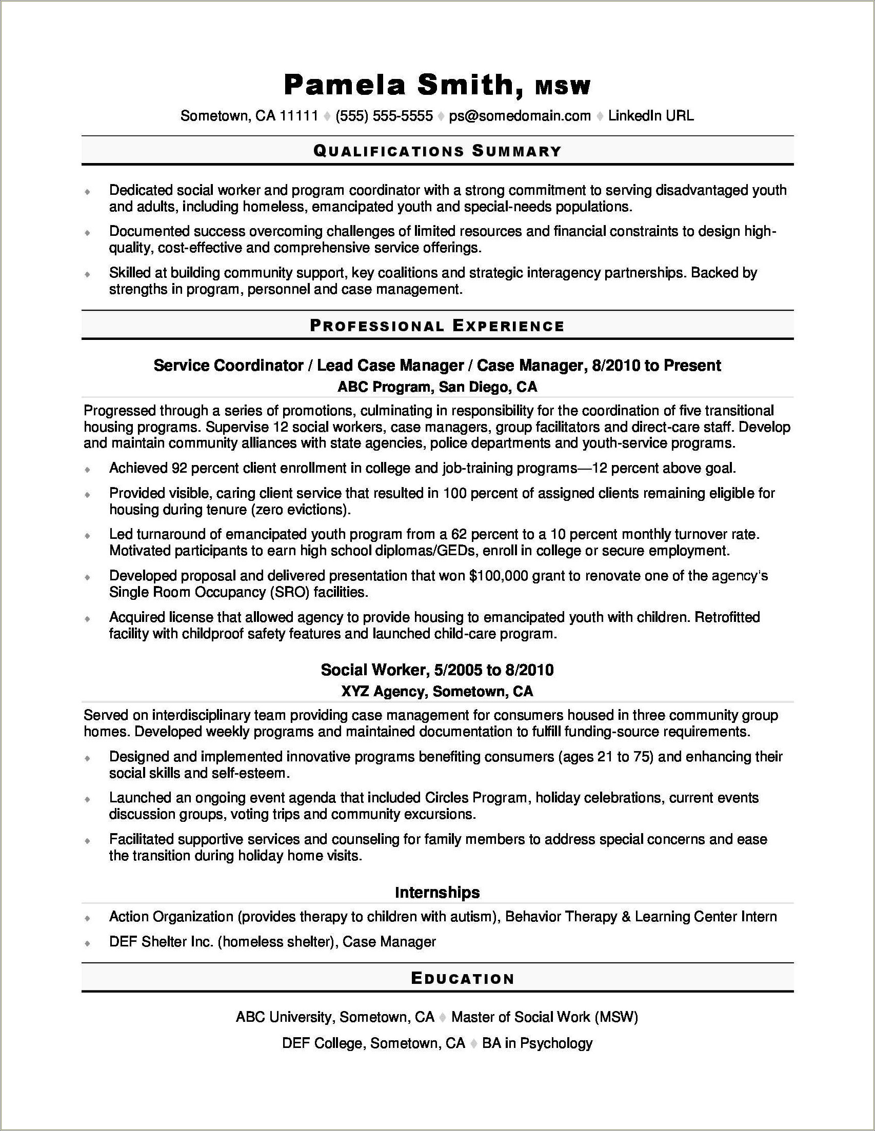 Helping Homeless College Resume Example