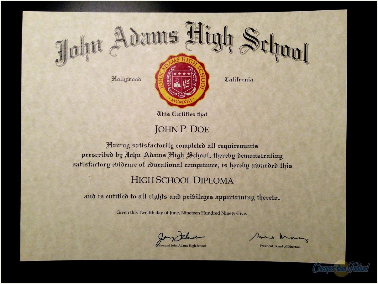 High School Diploma Template With Seal Free