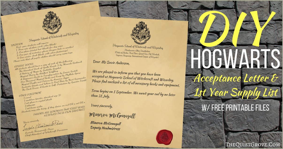 Hogwarts Acceptence Letter Letter Template Free Printable