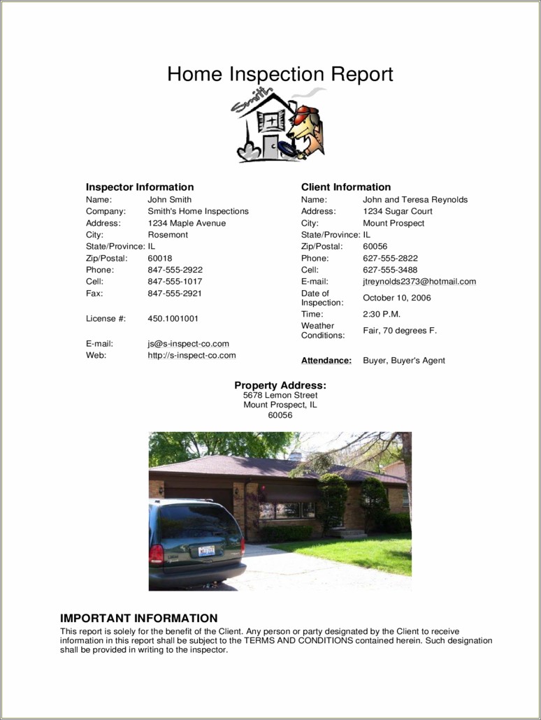 Home Inspection Blank Templates Free Ms Word