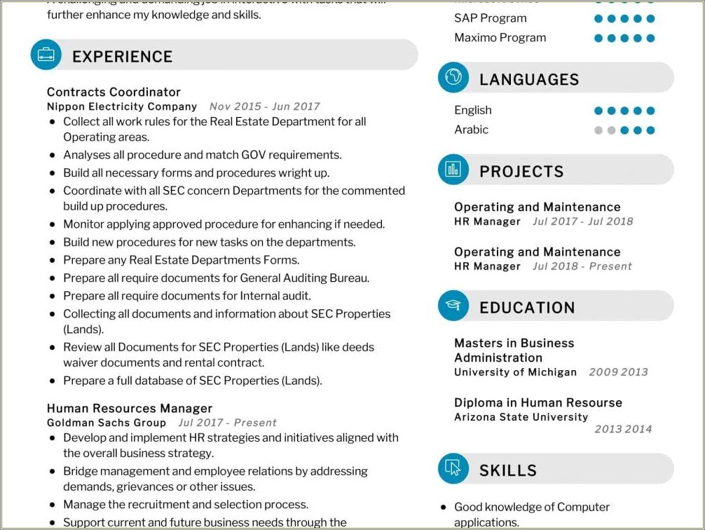 Human Resource Project Manager Resume