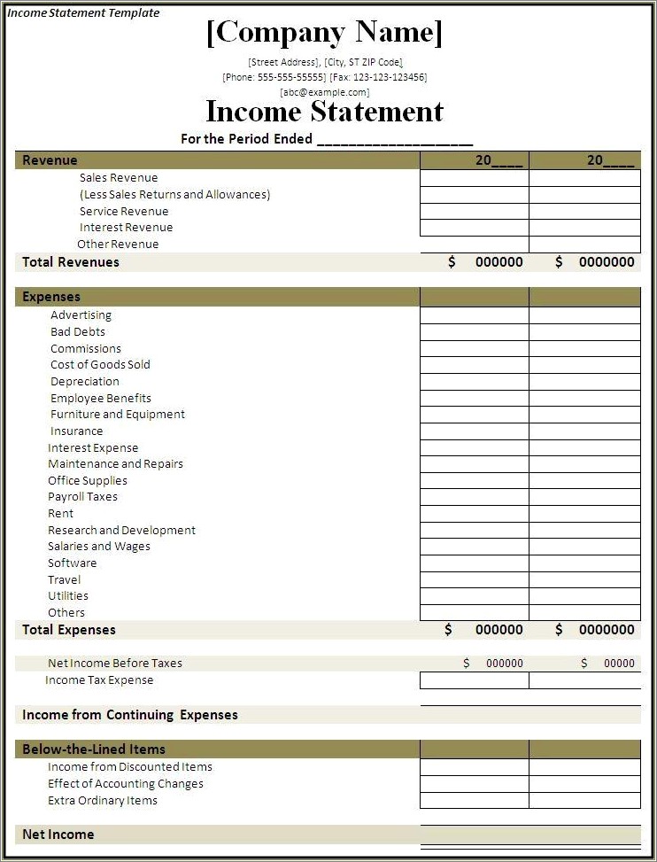 Income And Expenditure Statement Template Free Download