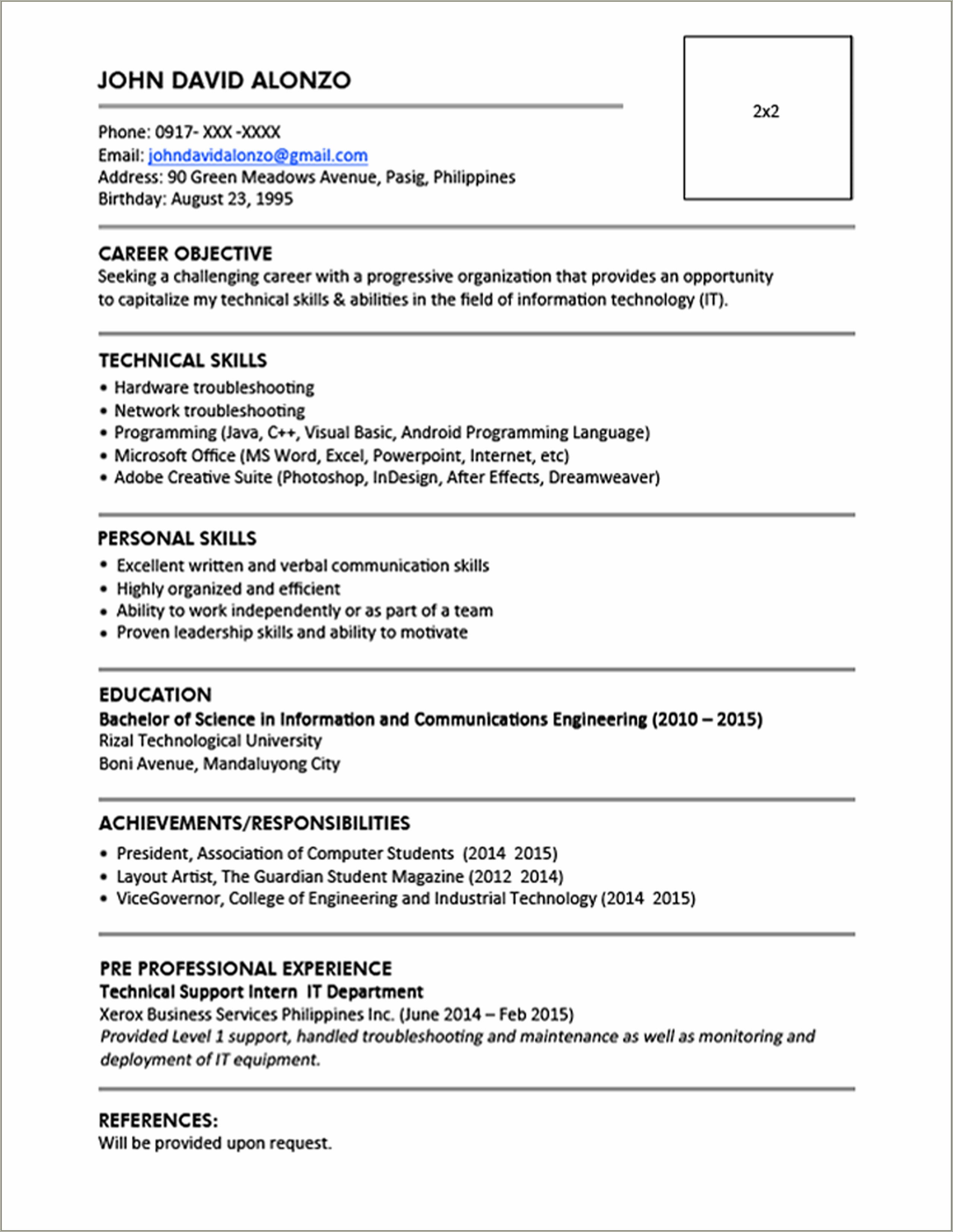 Information Technology Resume Objective Example