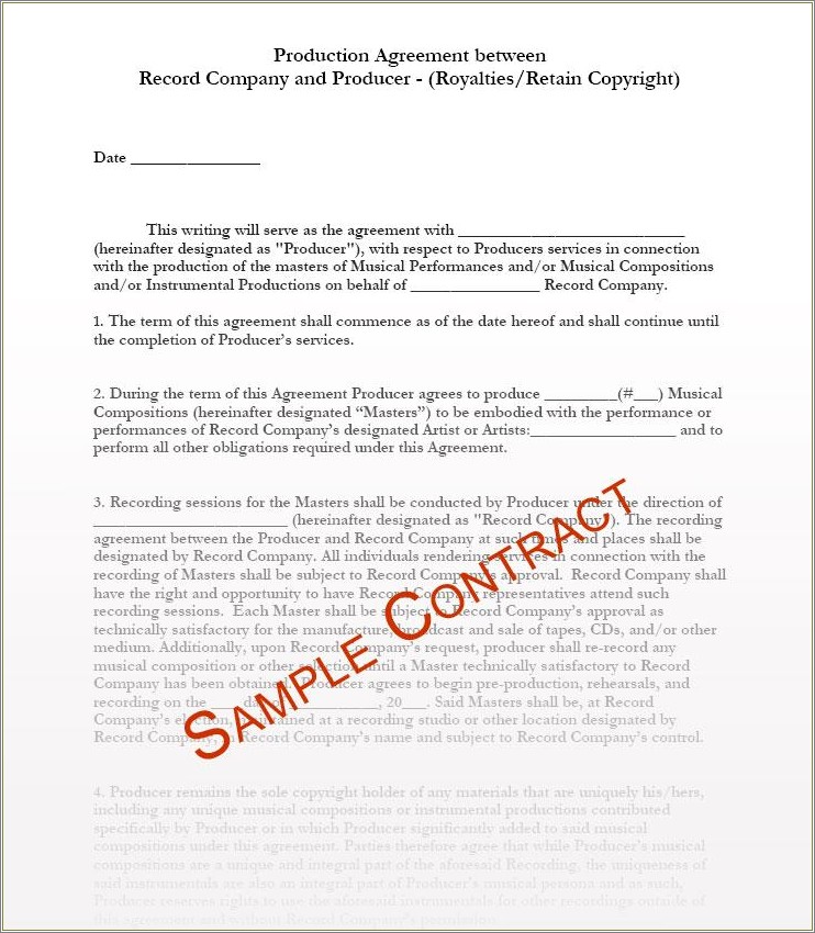 Investor Agreement Template Free Music Recording Company