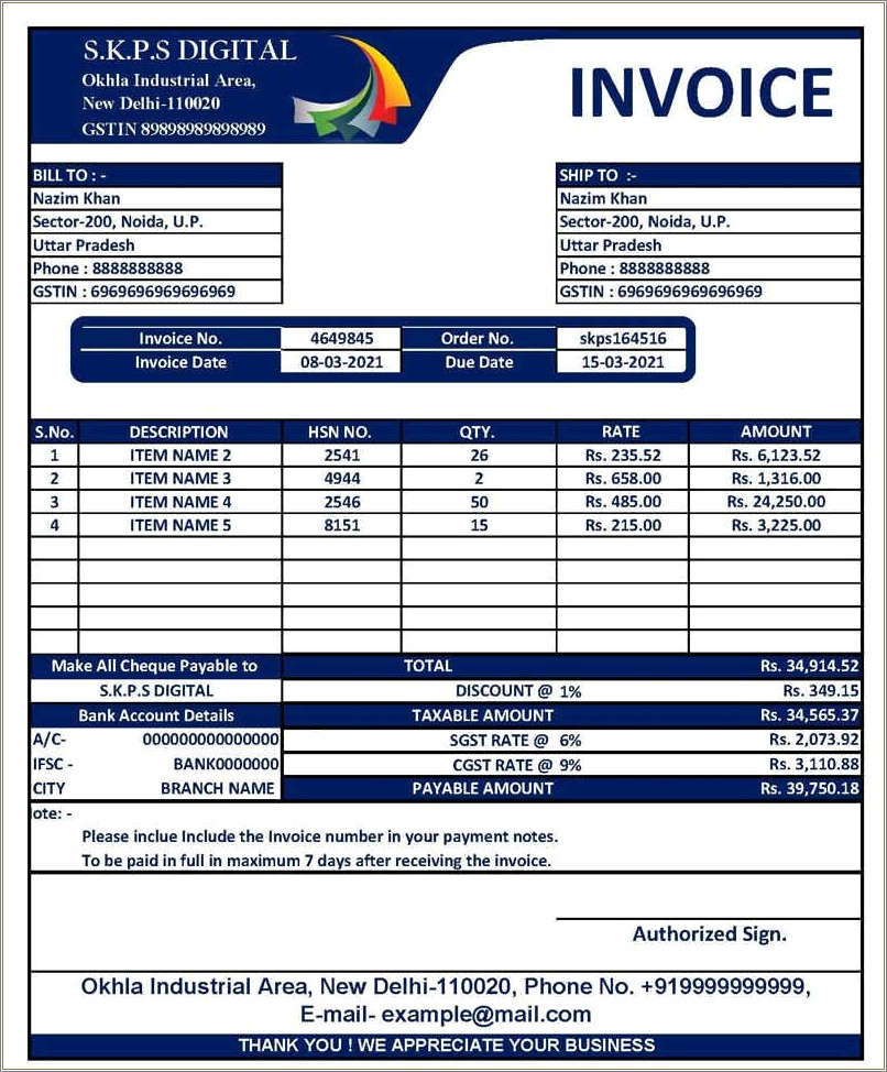 Invoice Templates In Excel Free Excel Download