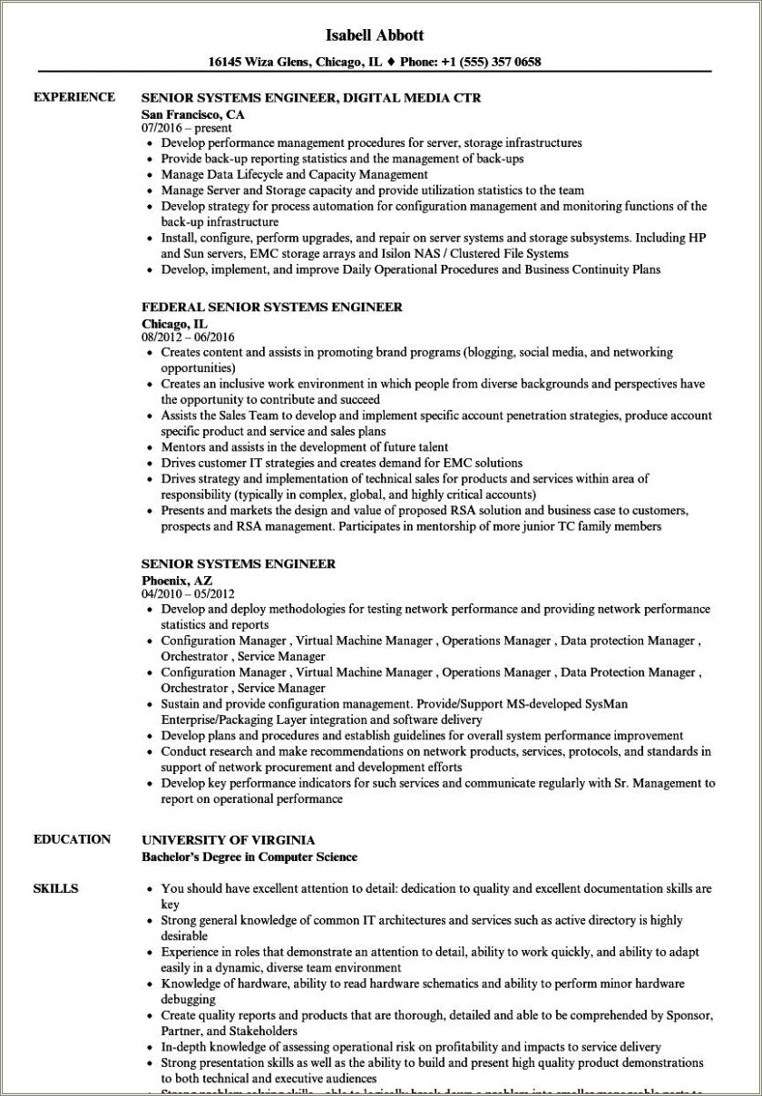 It System Engineer Resume Examples