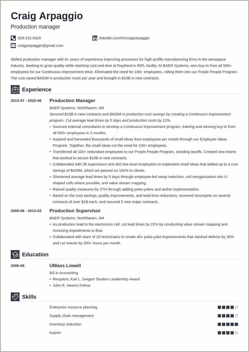 Jewelry Production Manager Resume Sample
