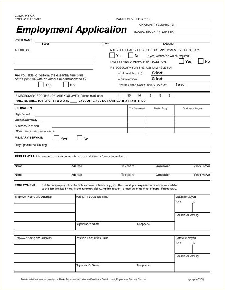 Job Application Template Free Word For Maryland Workers