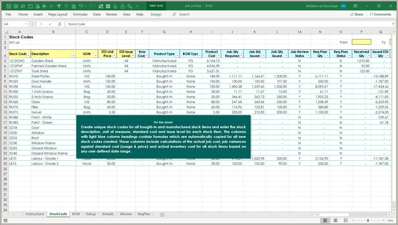 Job Cost Template For Excel Free Down Load