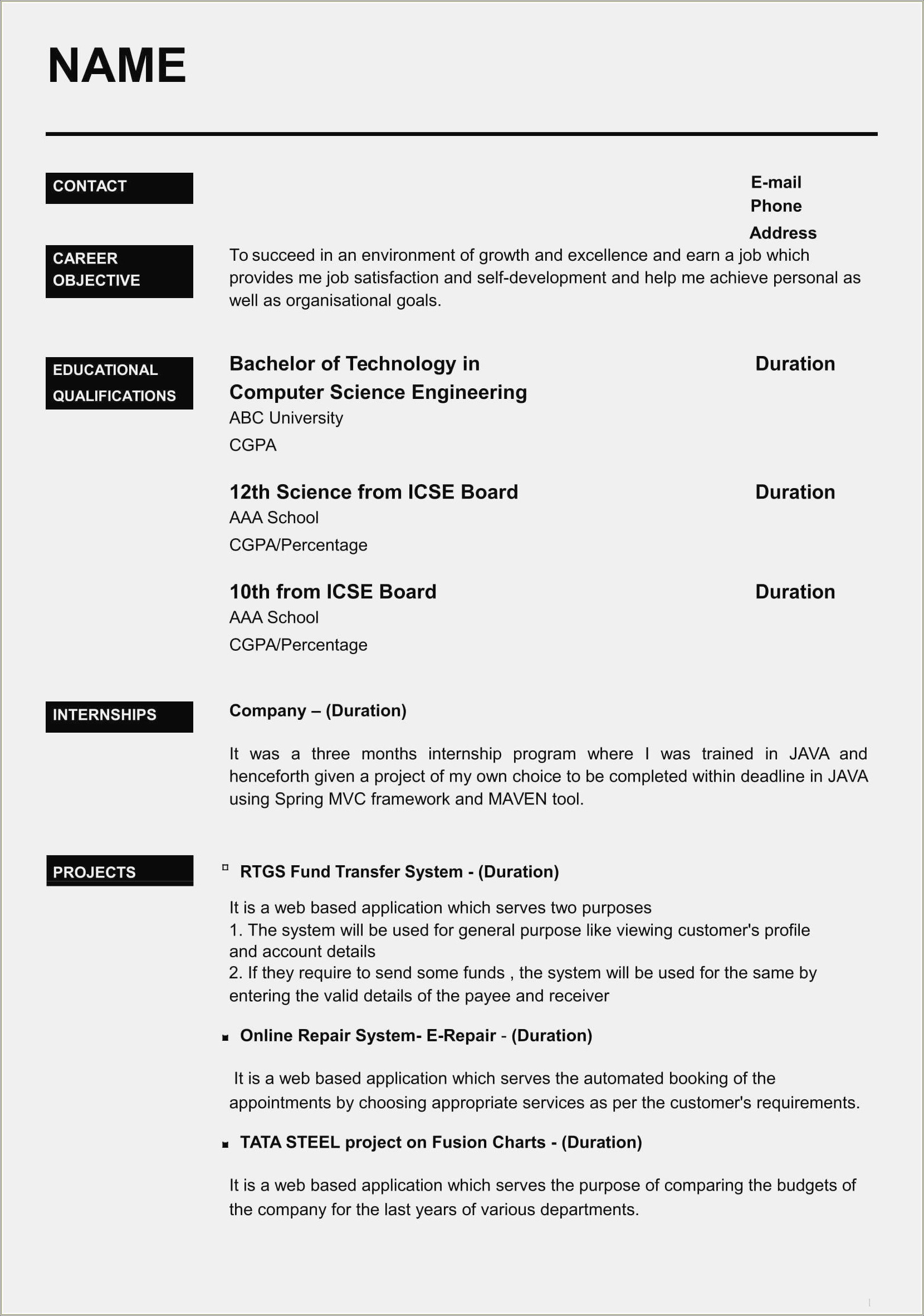 Job Resume Sample Pdf Download