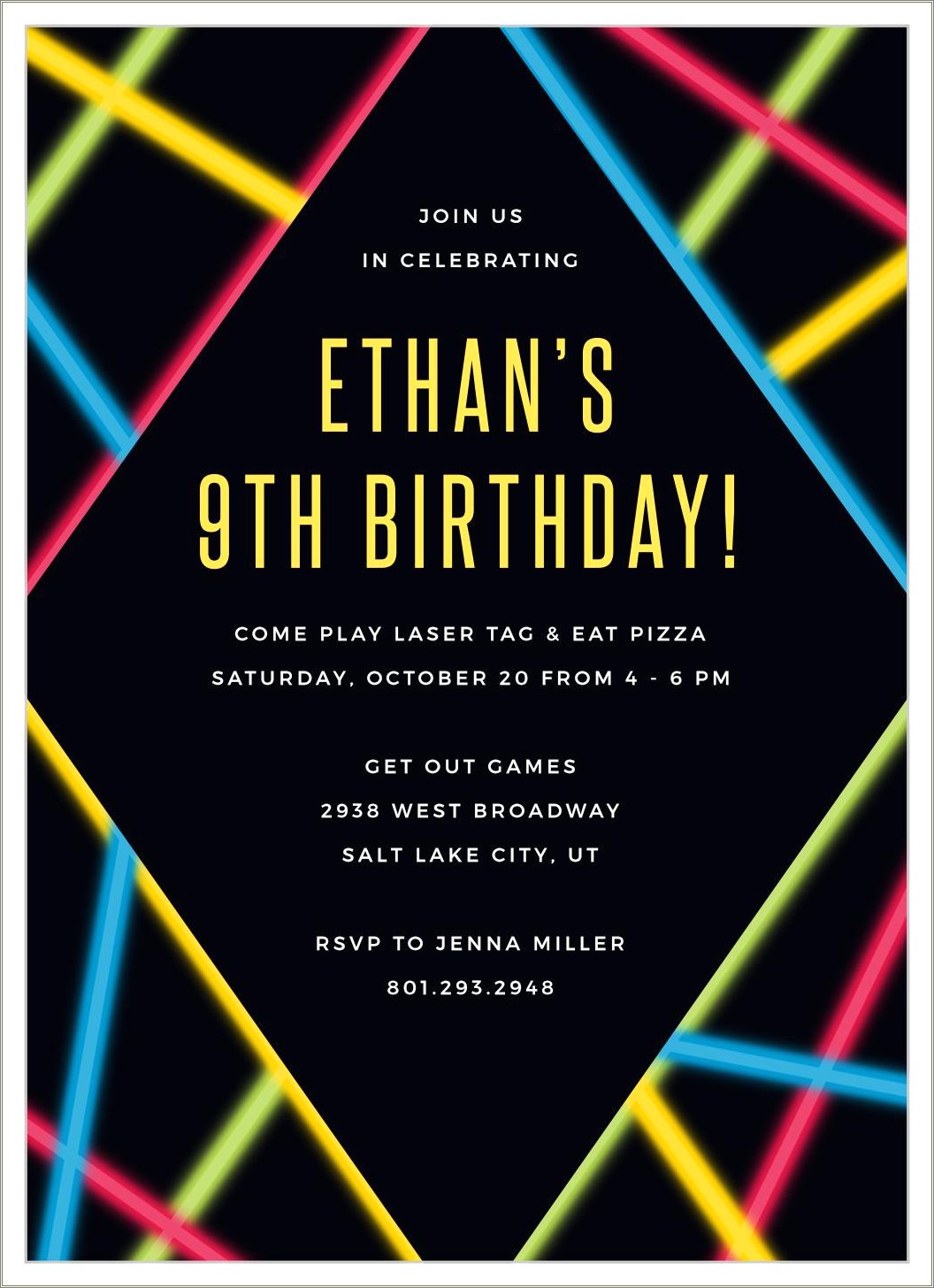Laser Tag Birthday Party Invitation Free Template