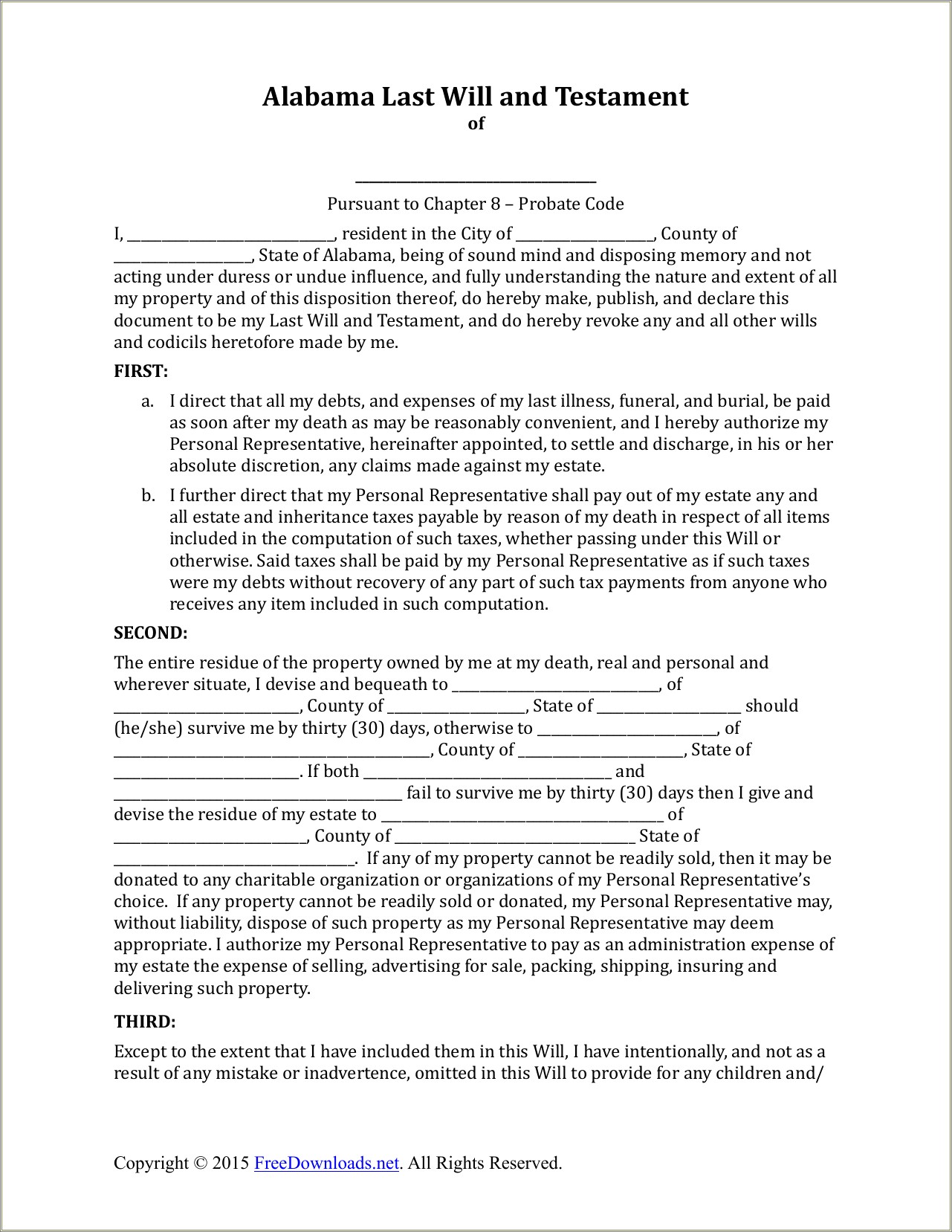 Last Will And Testament Free Template Washington State