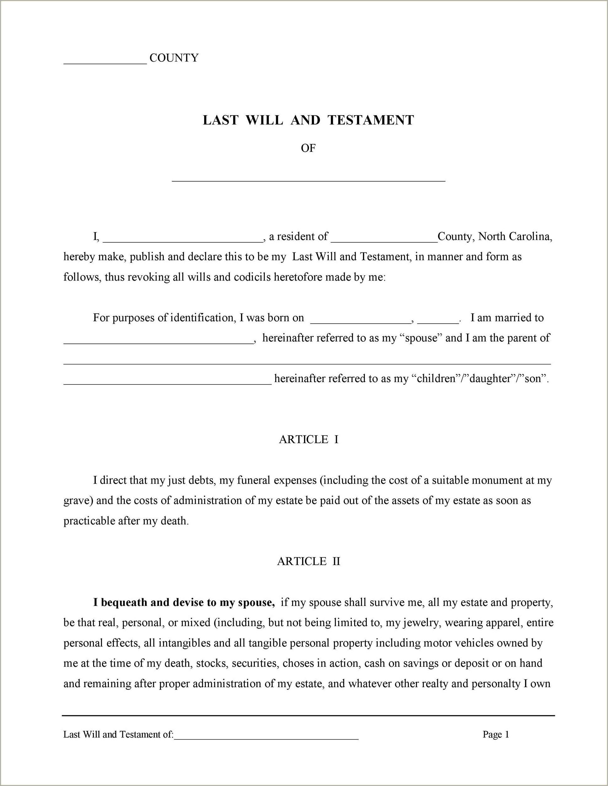 Last Will And Testament Template Free Download
