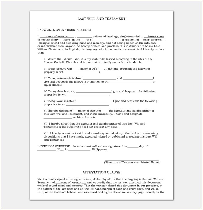 Last Will And Testament Texas Free Template