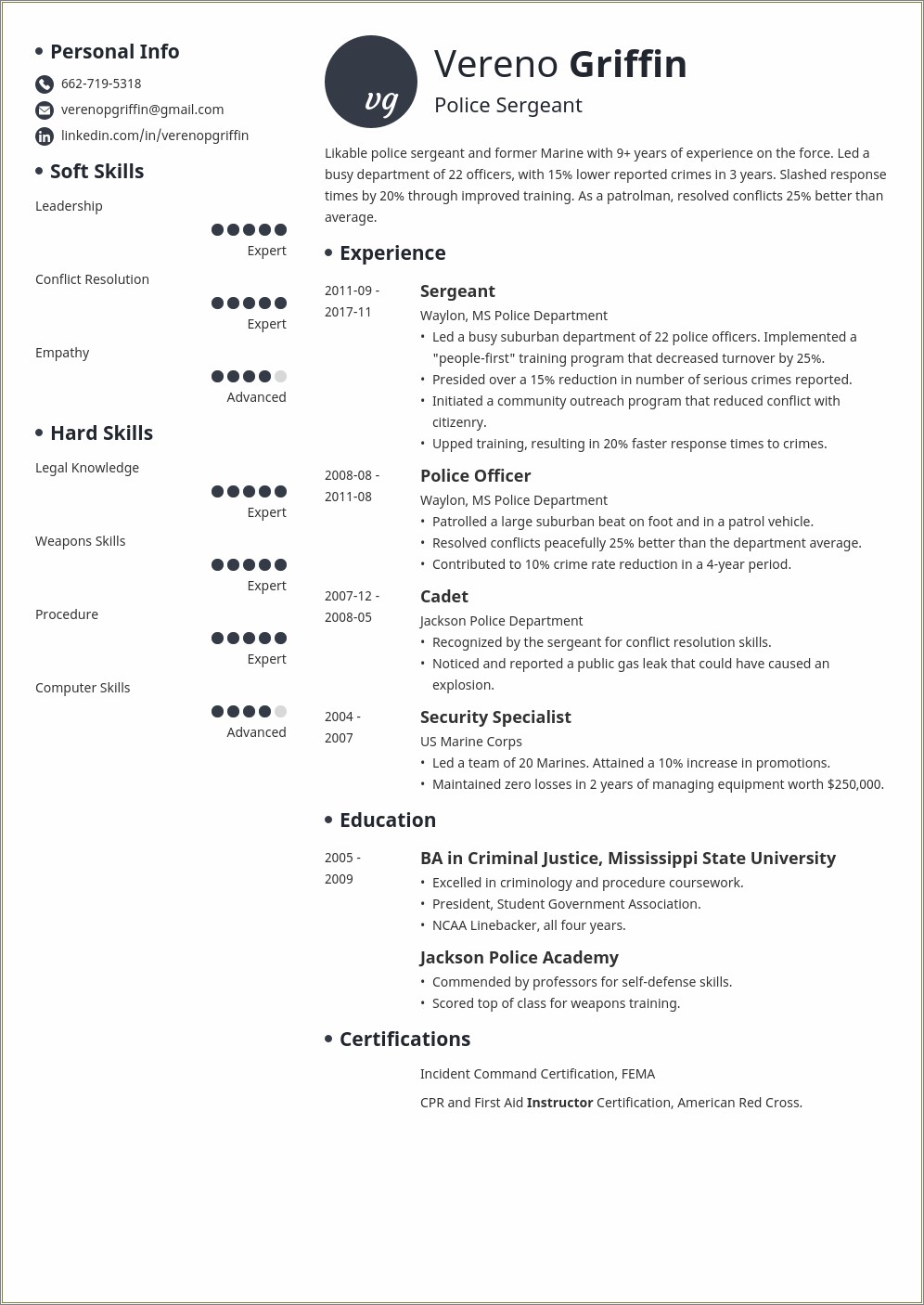 Lateral Police Officer Resume Objective