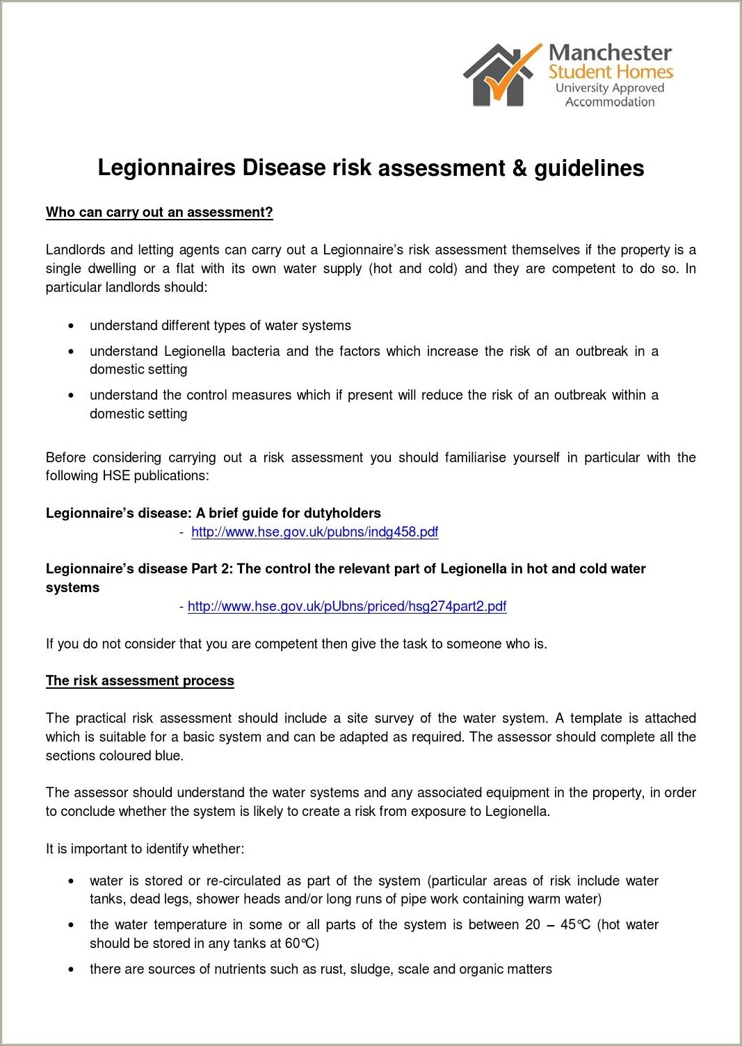Legionella Risk Assessment For Landlords Template Free