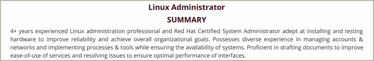 Linux System Admin Resume Sample