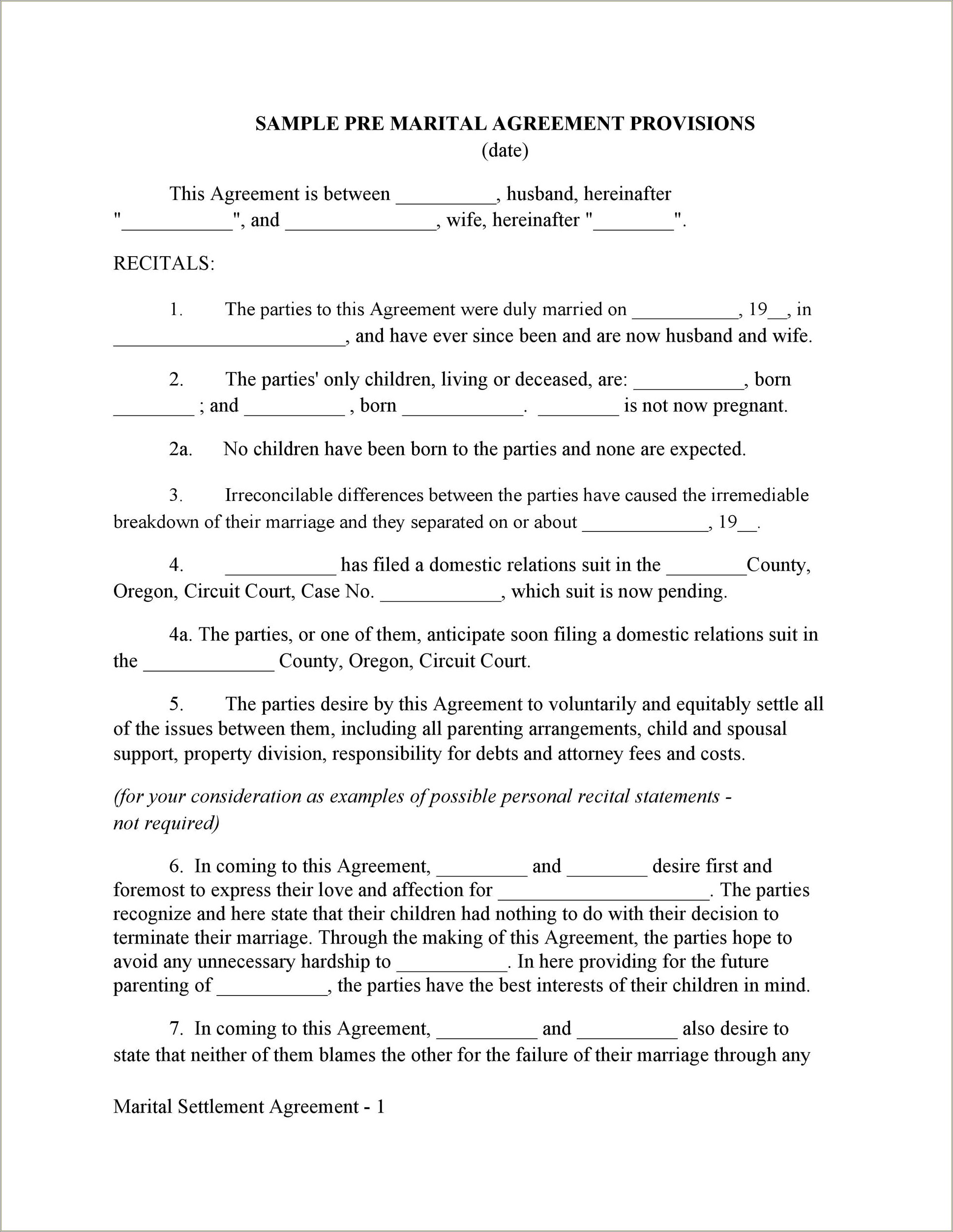 Living Together And Property Agreement Free Template