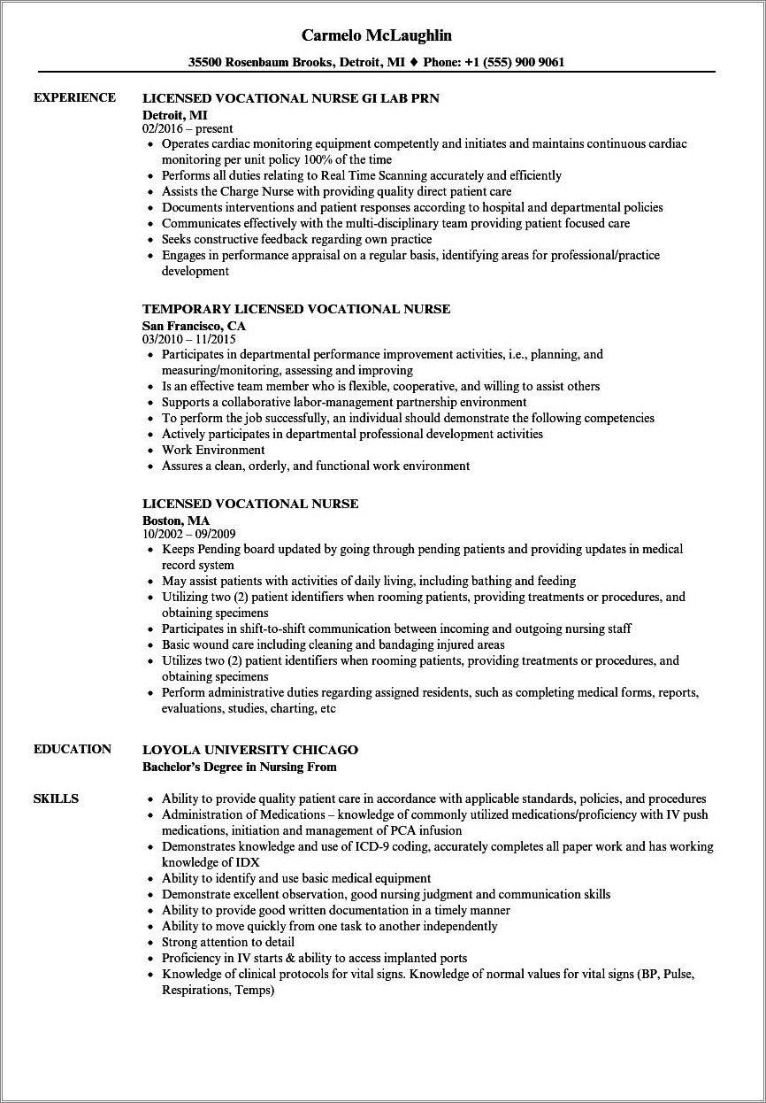 Lvn New Grad Resume Sample