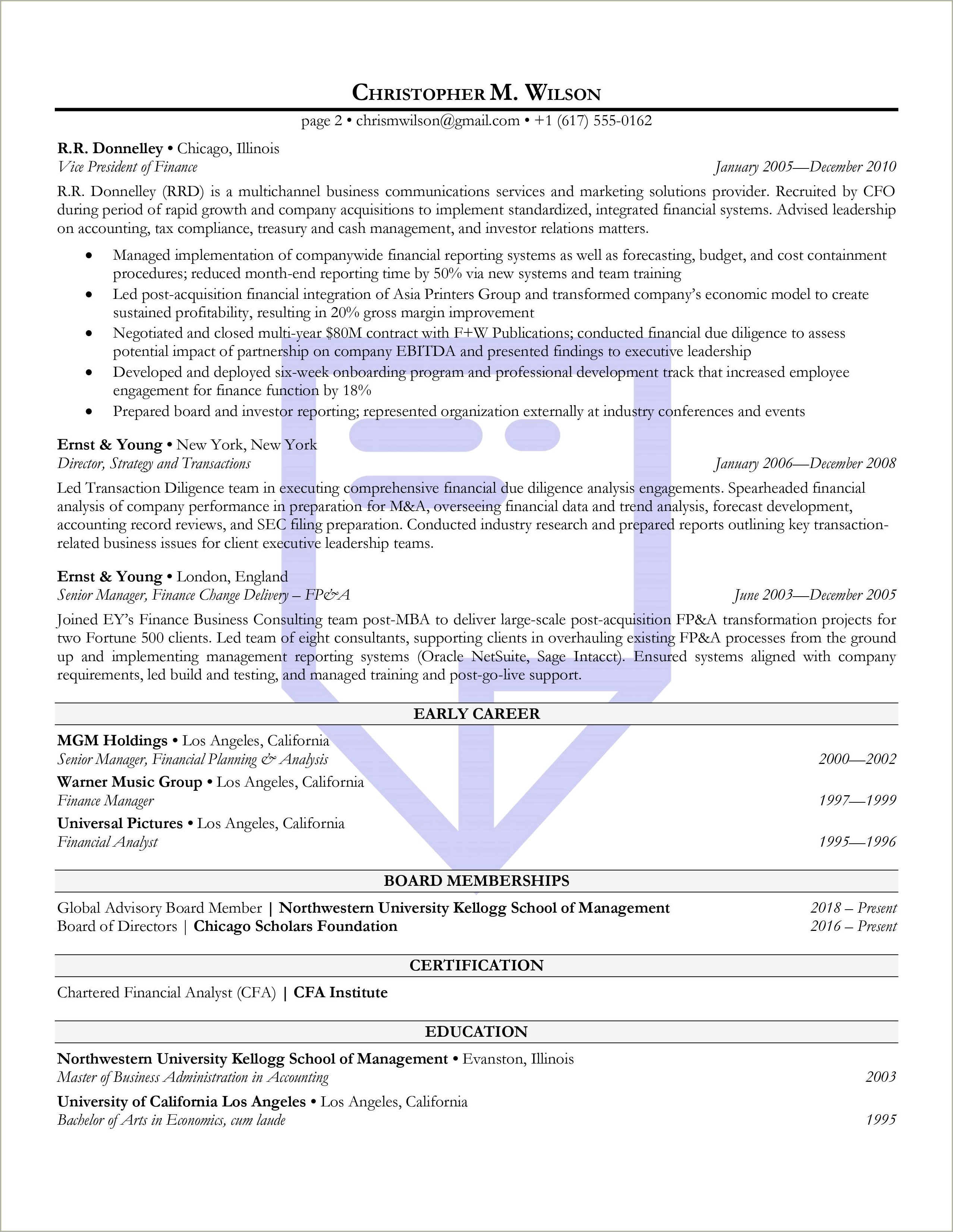 Manager Finance Fp&a Resume