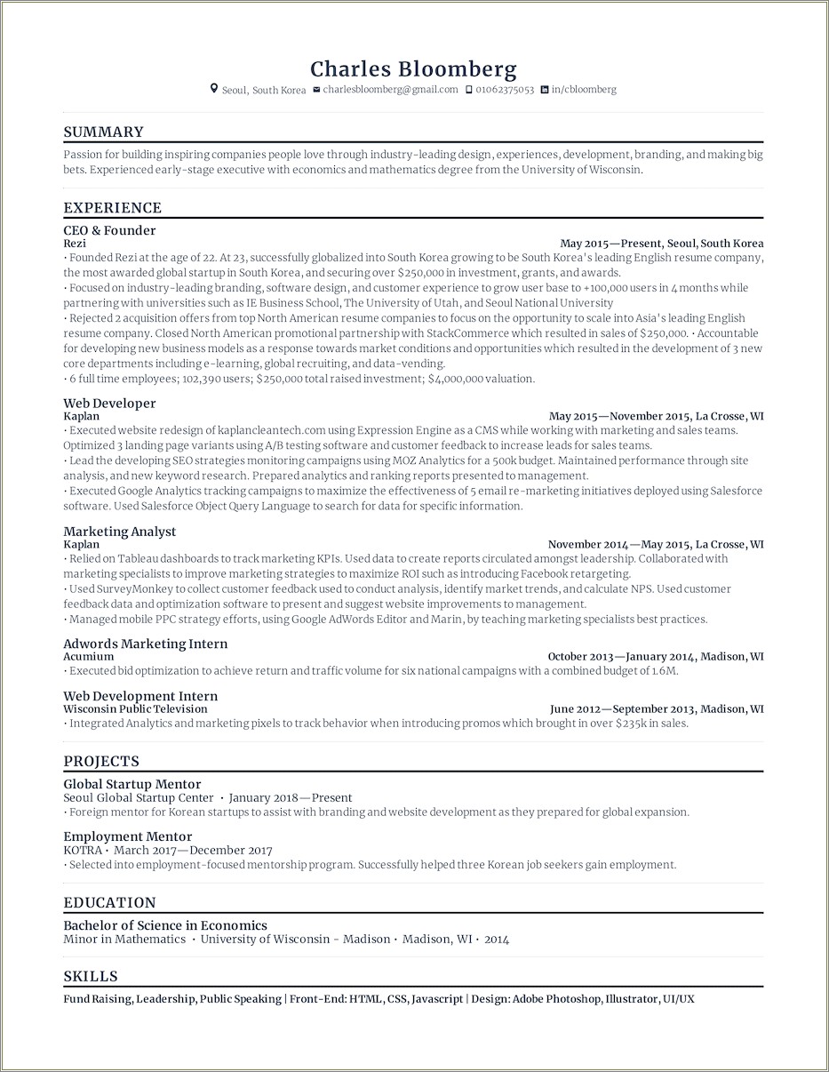 Math Major Software Resume Examples