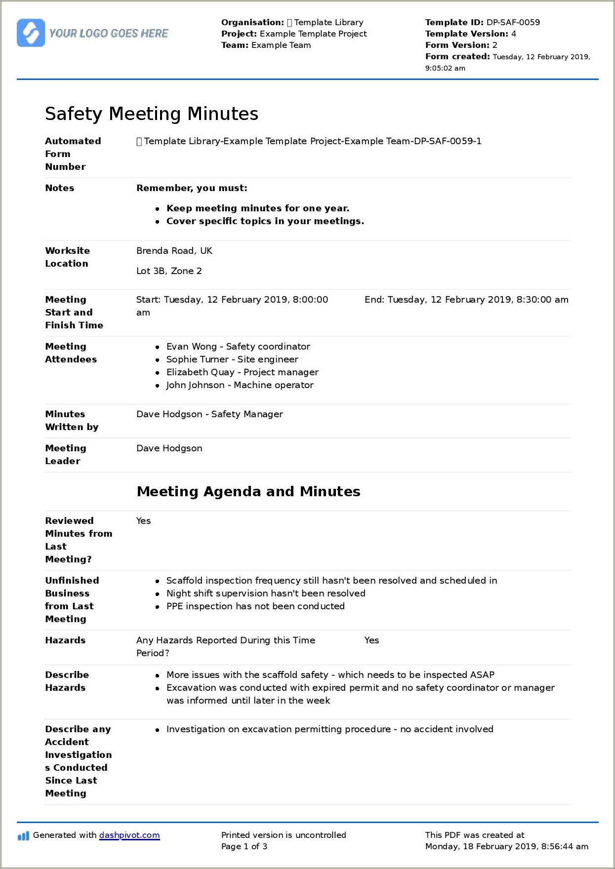 Minutes Of Meeting Template Free Download Doc