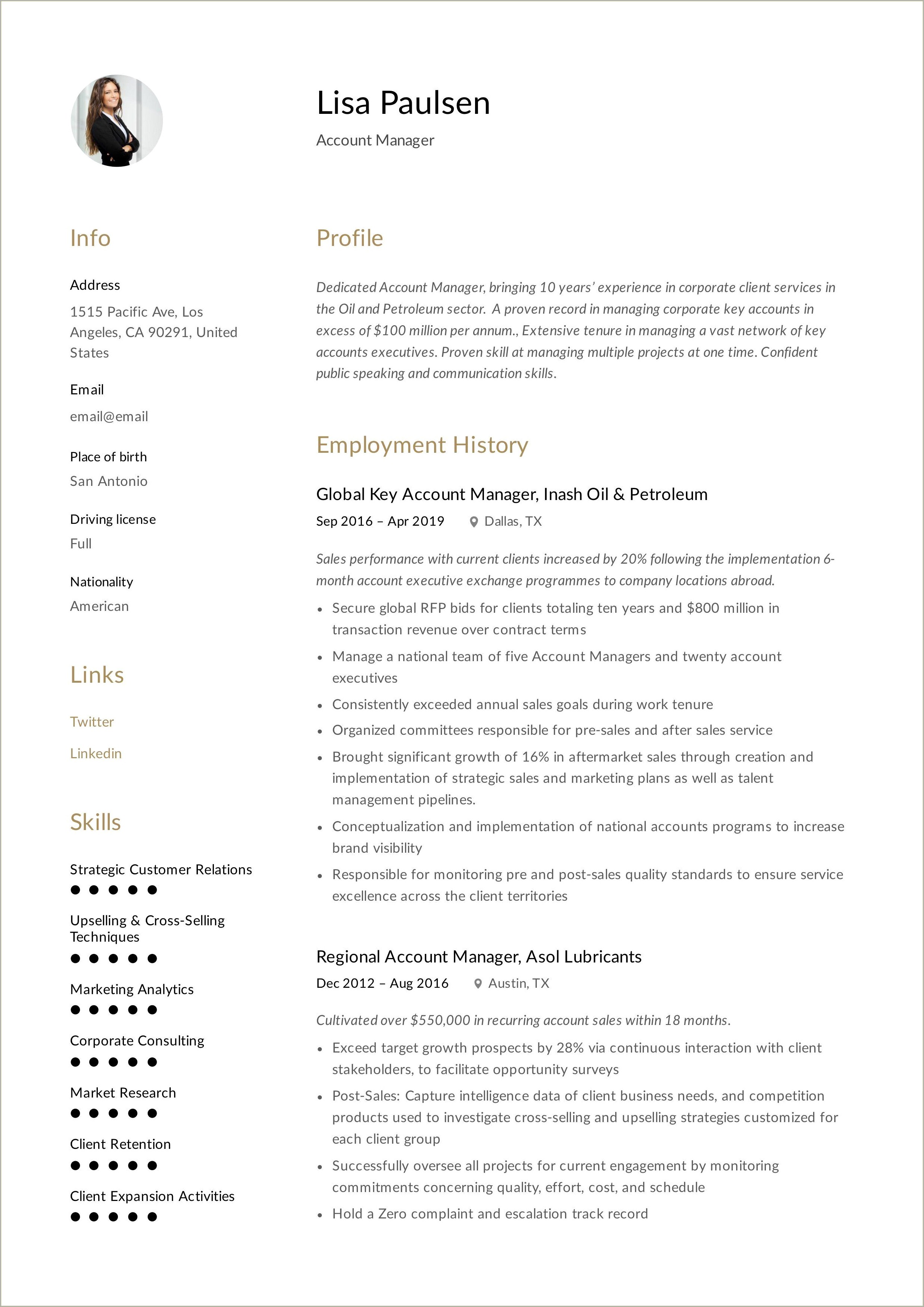 National Account Sales Manager Resume