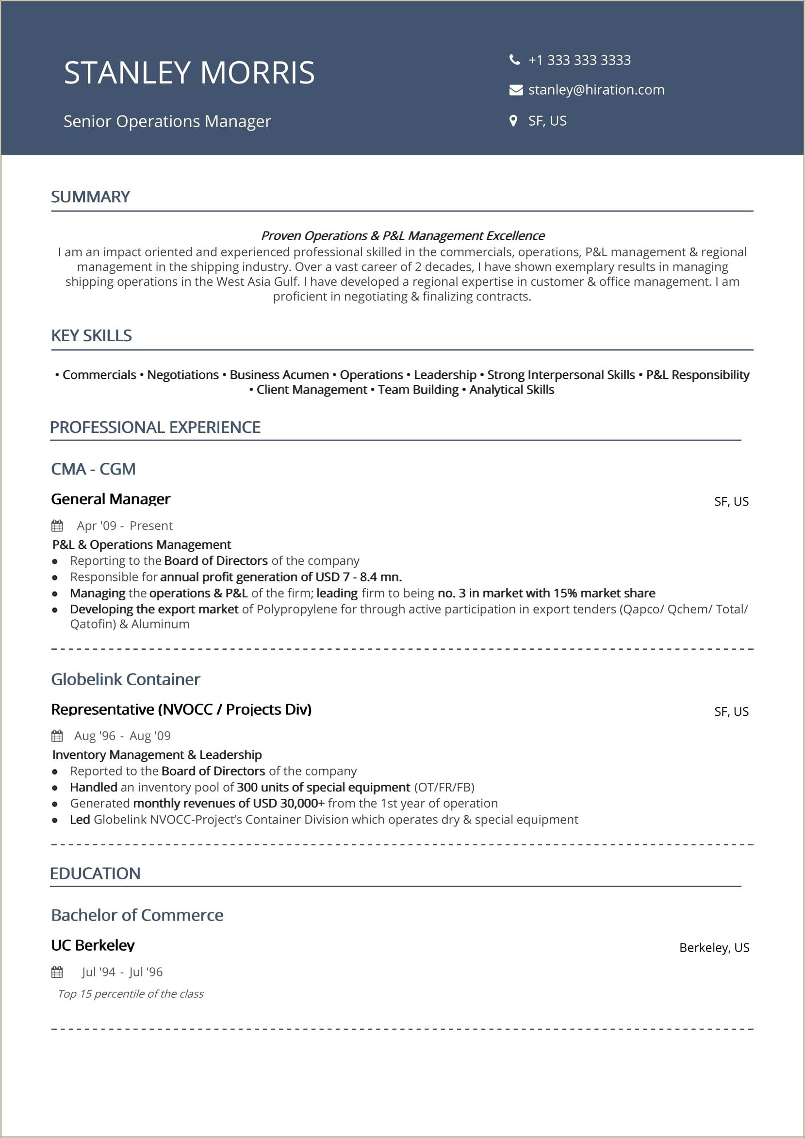 Non Profit Operations Manager Resume