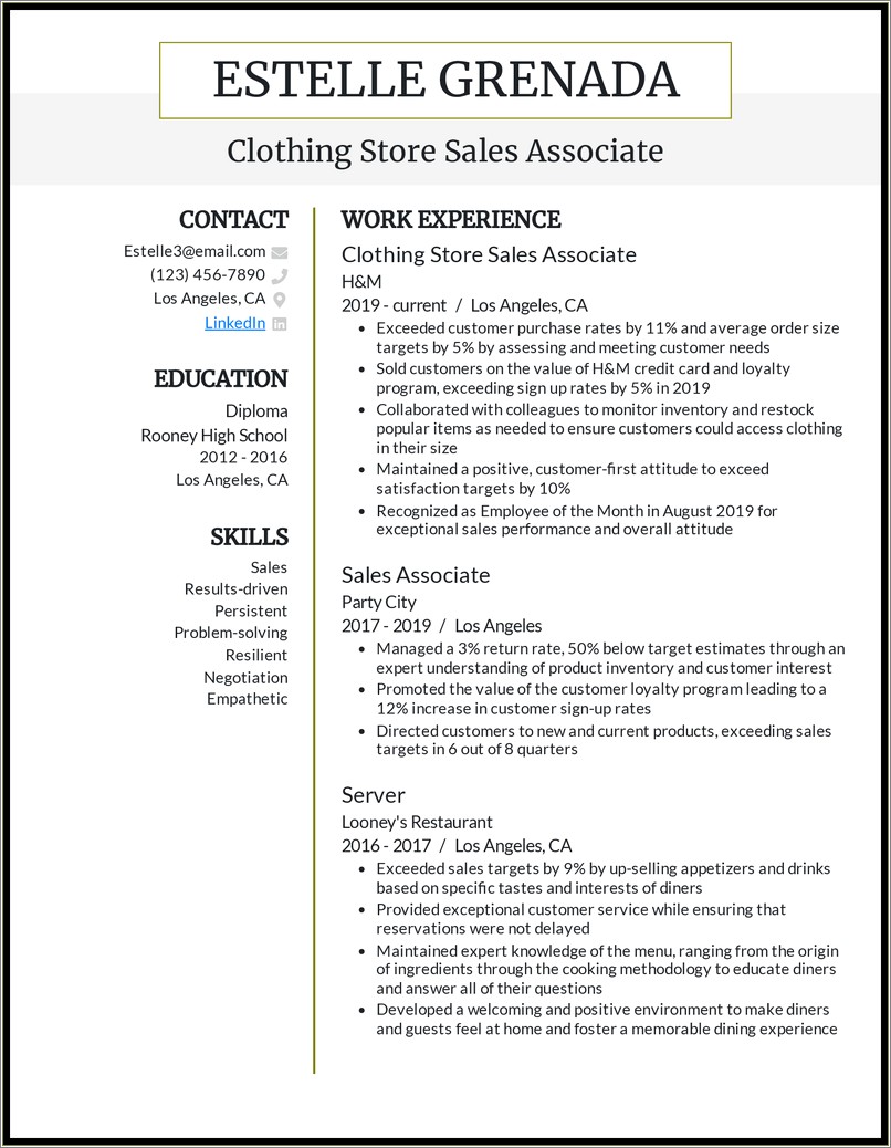 Nordstrom Sales Associate Resume Sample
