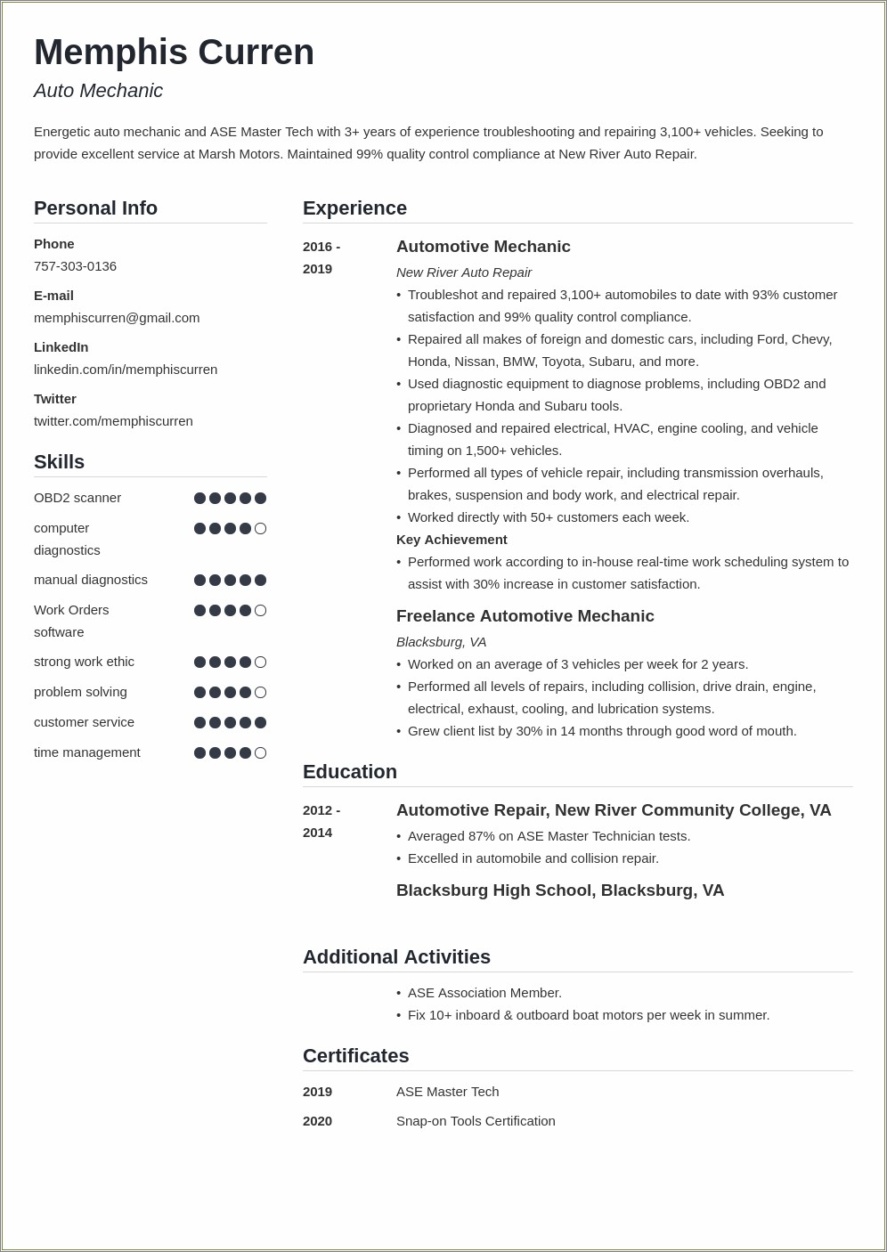 Objective For Mechanical Technician Resume
